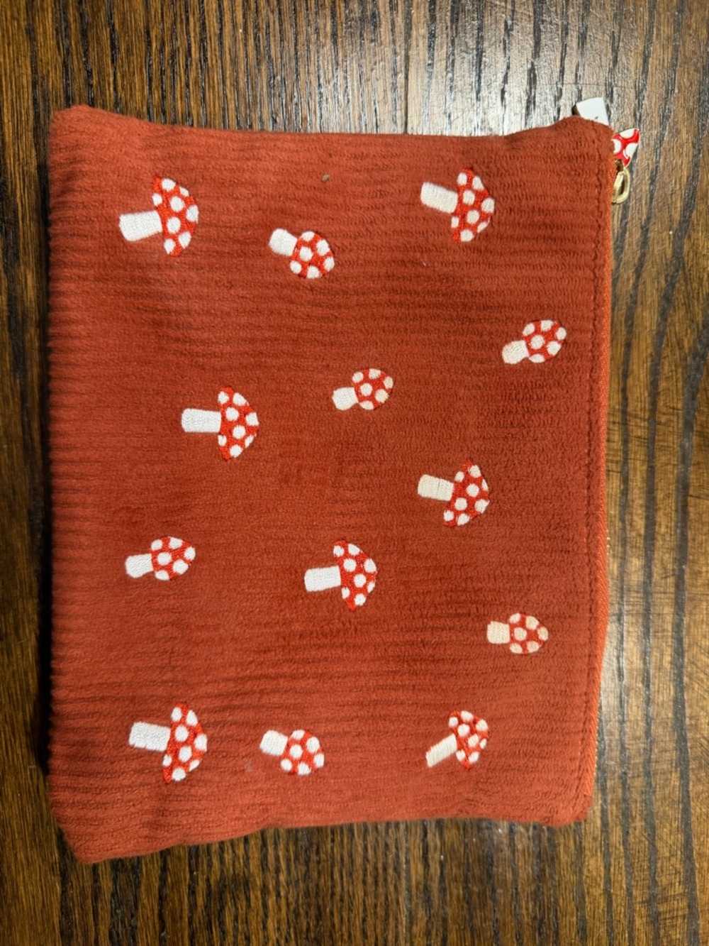 Rust Red Mushroom Print Cosmetic Pouch